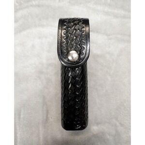 AKER California Black Leather Basketweave Model 570  4oz Mace Holster Tactical